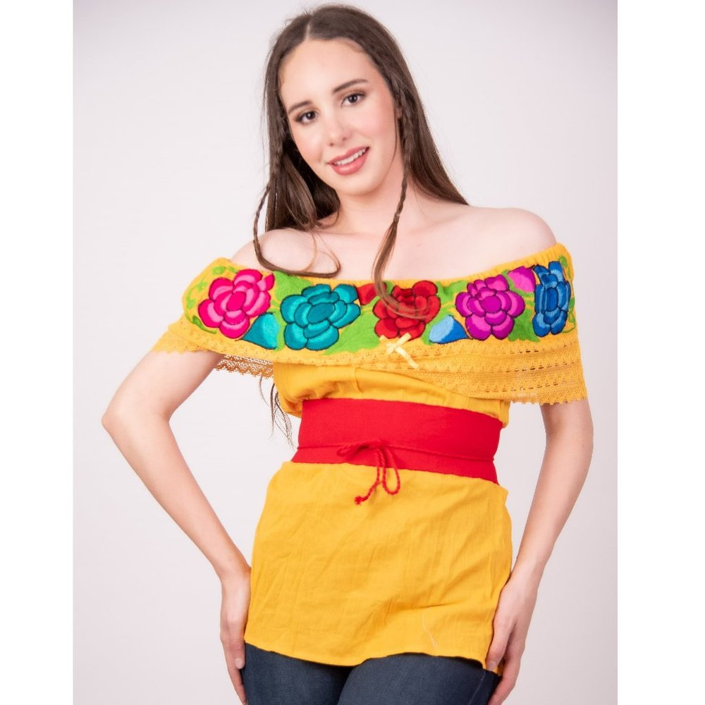 Mexican Off the Shoulder Zinacantan Blouse Yellow
